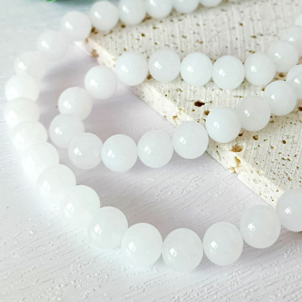 Wholesale 4mm 6mm 8mm 10mm 12mm Natural Smooth Milky White Jade Gemstone Loose Beads For Jewelry Bracelet Making DIY Handmade