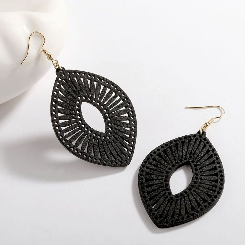 Fashion Hollow Out Black Geometric Carved Wooden Earrings Wholesale Wooden Earrings African Women Low MOQ