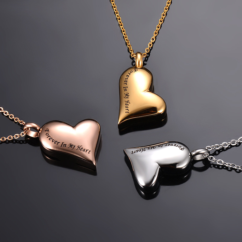 Fashion stainless steel memorial urn jewelry opens pet ash necklace Forever in my Heart cremation urn necklace for ashes