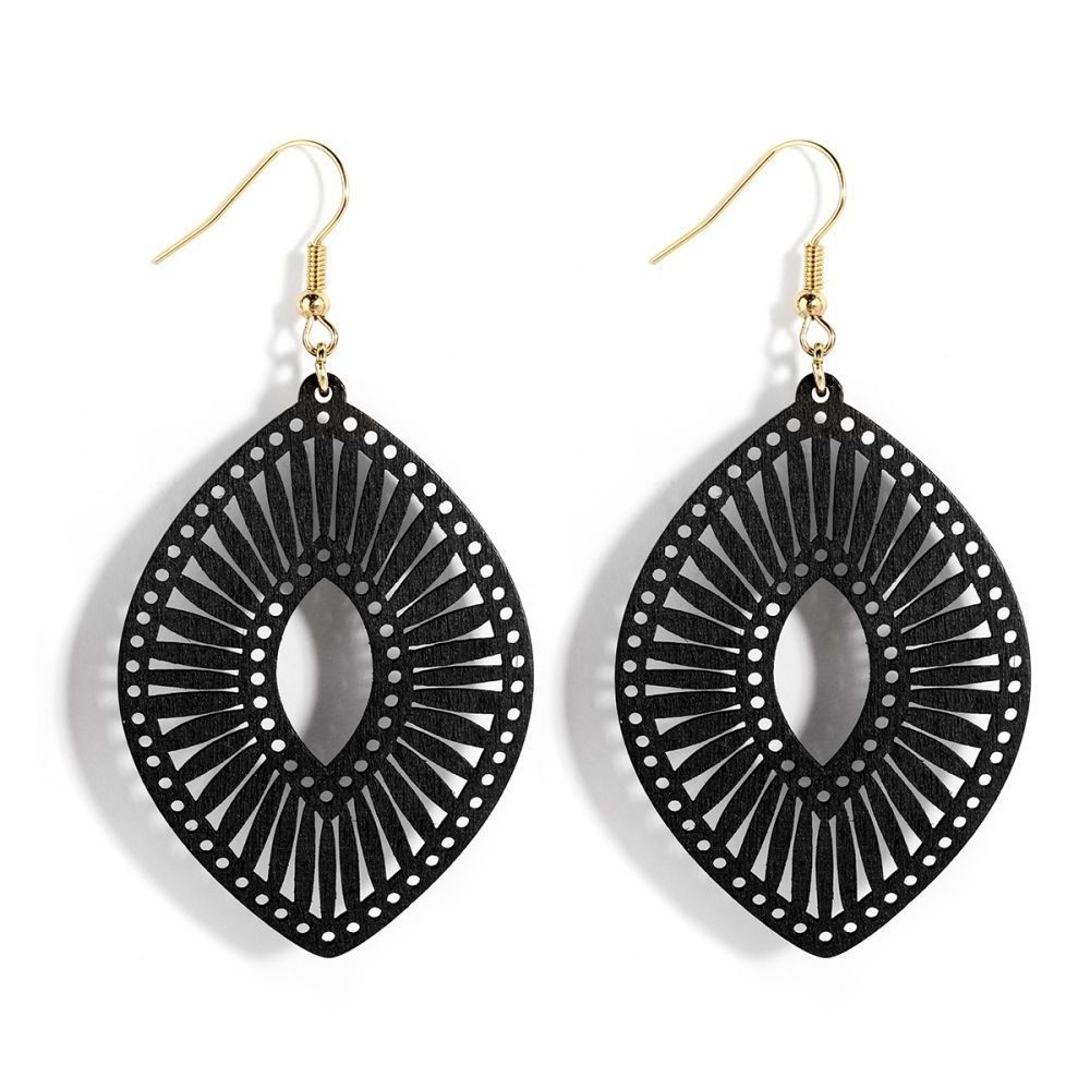 Fashion Hollow Out Black Geometric Carved Wooden Earrings Wholesale Wooden Earrings African Women Low MOQ