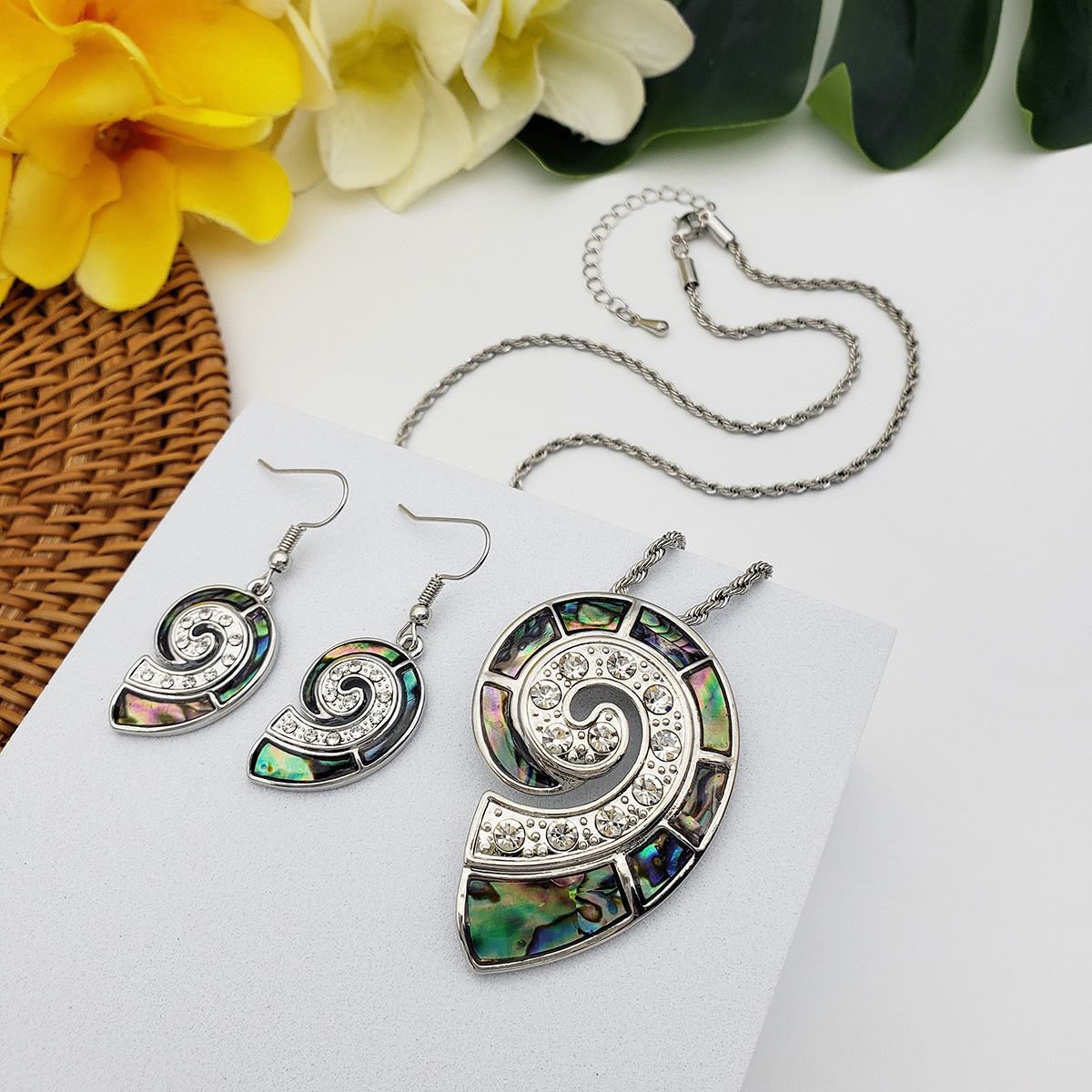 Hawaiian jewelry set fashion silver plated abalone shell conch design necklace earrings set sea themes jewelry