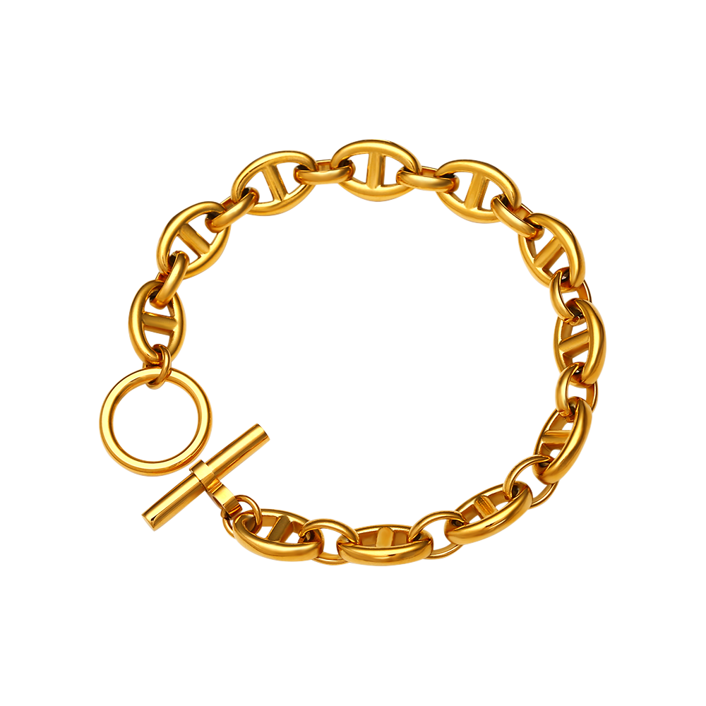 2023 trendy 18k gold plated stainless steel chain bracelet OT toggle pig nose bracelet cuban link chain bracelet