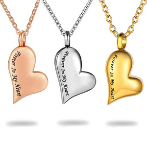 Fashion stainless steel memorial urn jewelry opens pet ash necklace Forever in my Heart cremation urn necklace for ashes