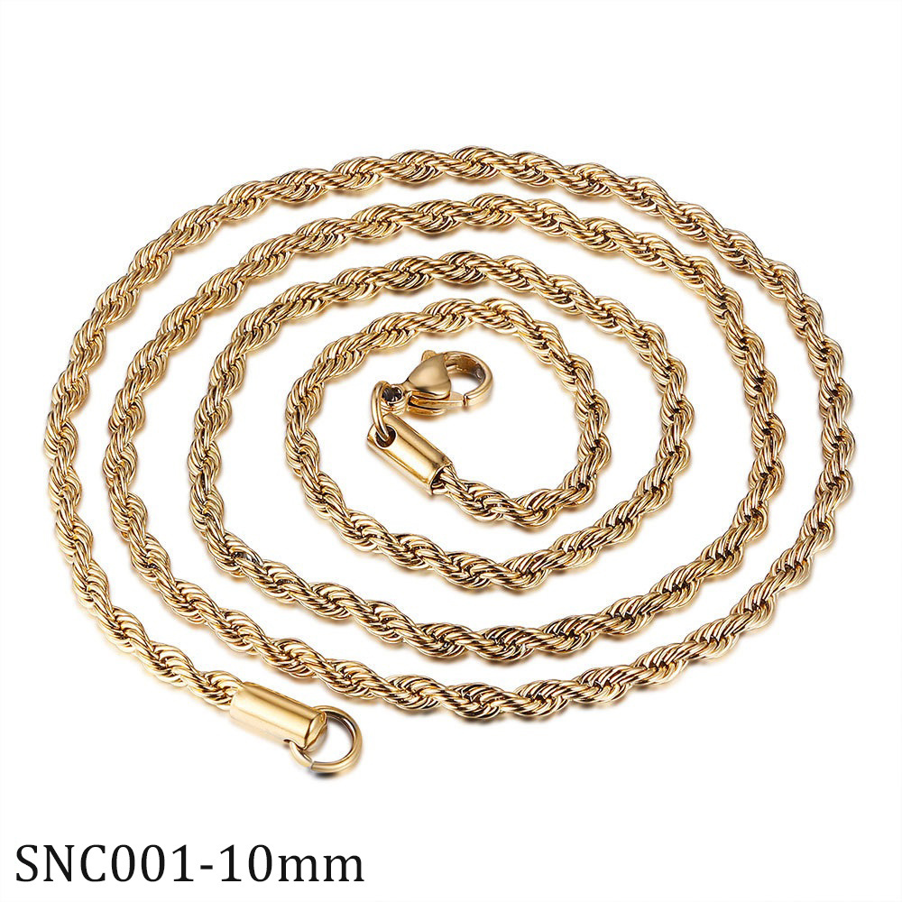 Wholesale  Twisted Rope Chain 2mm 3mm 5mm 6mm  8mm 10mm Gold Plated Stainless Steel Hip Hop Necklace Jewelry