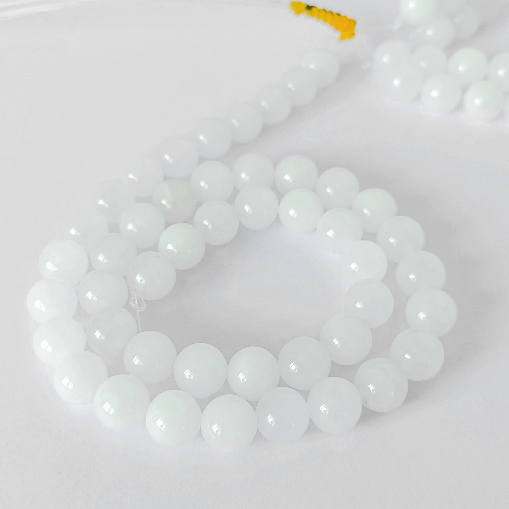 Wholesale 4mm 6mm 8mm 10mm 12mm Natural Smooth Milky White Jade Gemstone Loose Beads For Jewelry Bracelet Making DIY Handmade