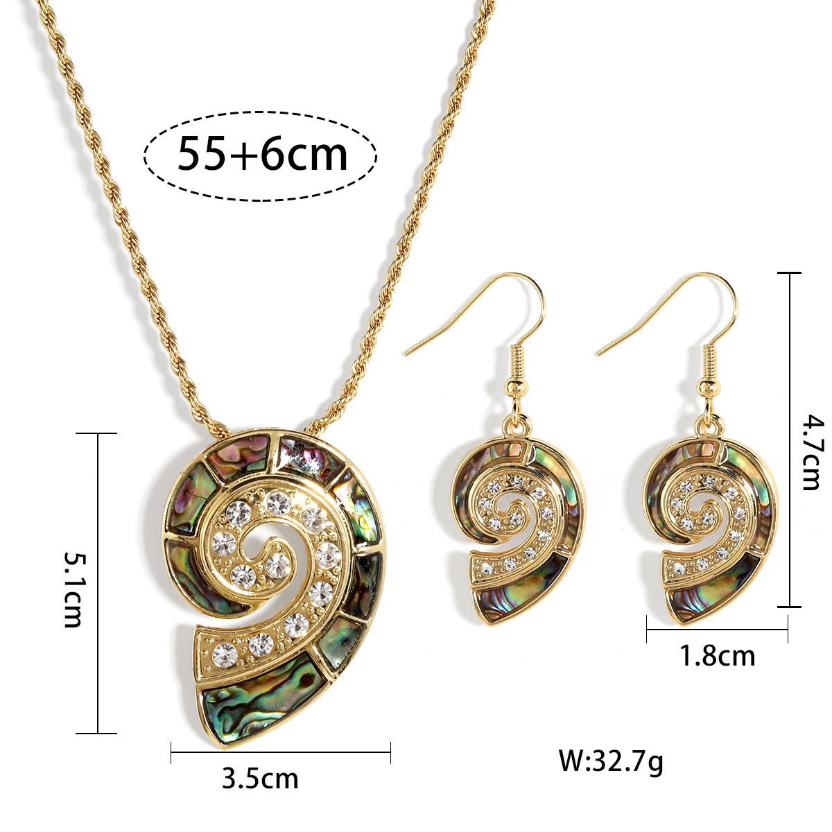 Hawaiian jewelry set fashion silver plated abalone shell conch design necklace earrings set sea themes jewelry