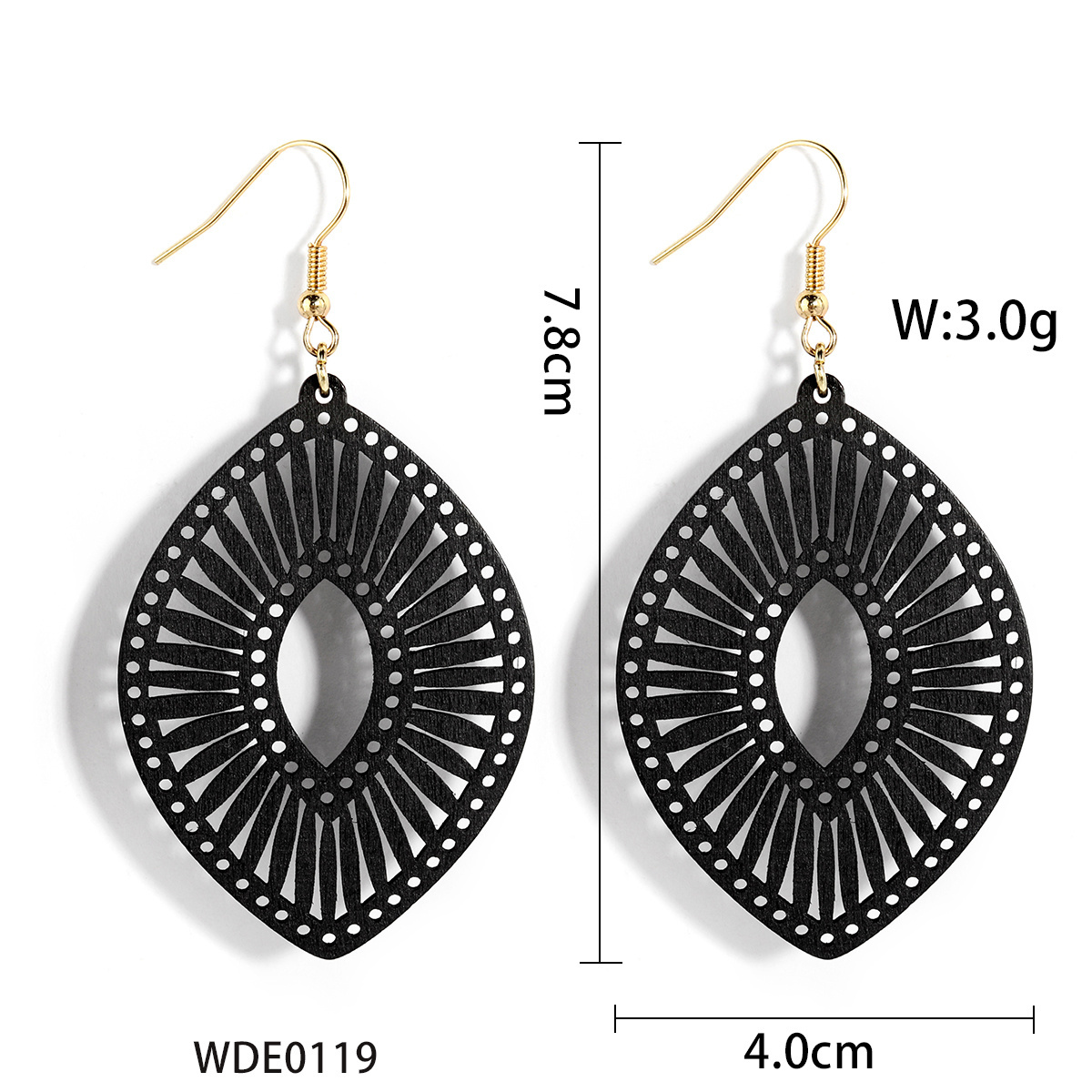 Fashion Hollow Out Black Geometric Carved Wooden Earrings Wholesale Wooden Earrings African Women Low MOQ