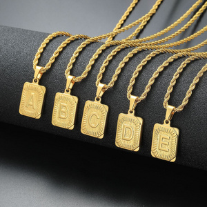 Fashion Gold Plated Stainless Steel Rope Chain Initial Necklace Trendy Letter Necklace for Men and Women