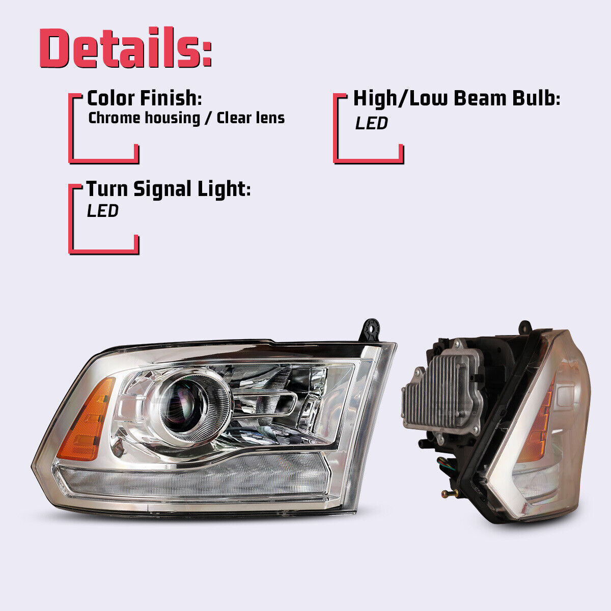 VISHN Hot Sales Auto Parts For 2013-2018 Dodge Ram 1500 2500 3500 Headlamp Projector LED DRL Chrome Clear Dodge Ram Headlights