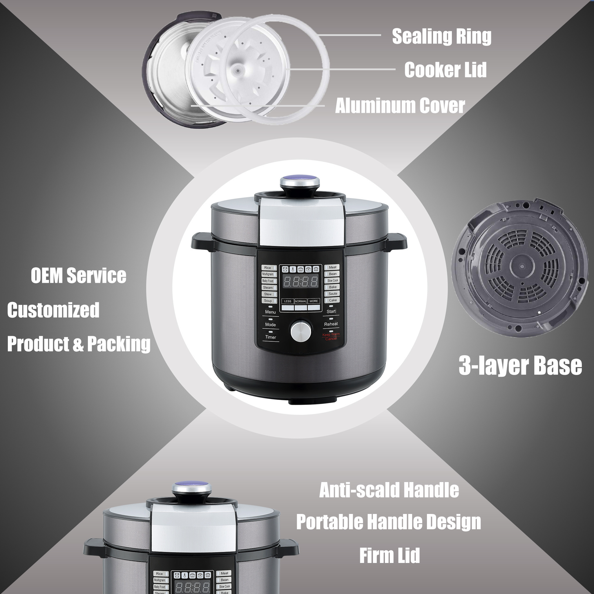 6 Quart Cylinder Stainless Steel Material Multi-functional Slow Cooker Electric Instant Programmable Pressure Cooker