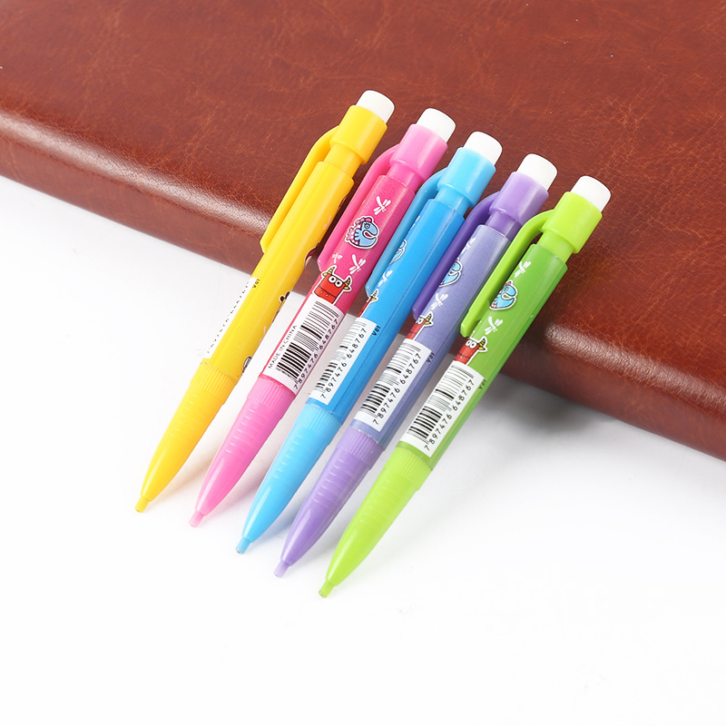 cheap plastic kids promotion mini pencil 9.5MM short mechanical pencil with clip for notebook Custom printed pattern small pen