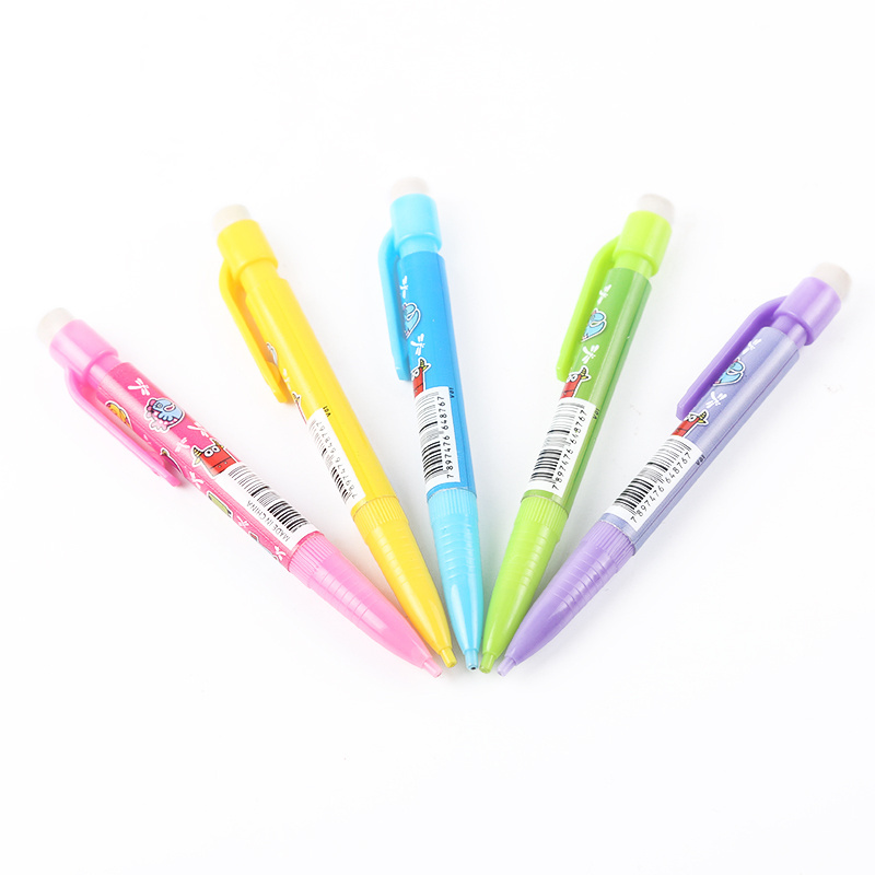 cheap plastic kids promotion mini pencil 9.5MM short mechanical pencil with clip for notebook Custom printed pattern small pen