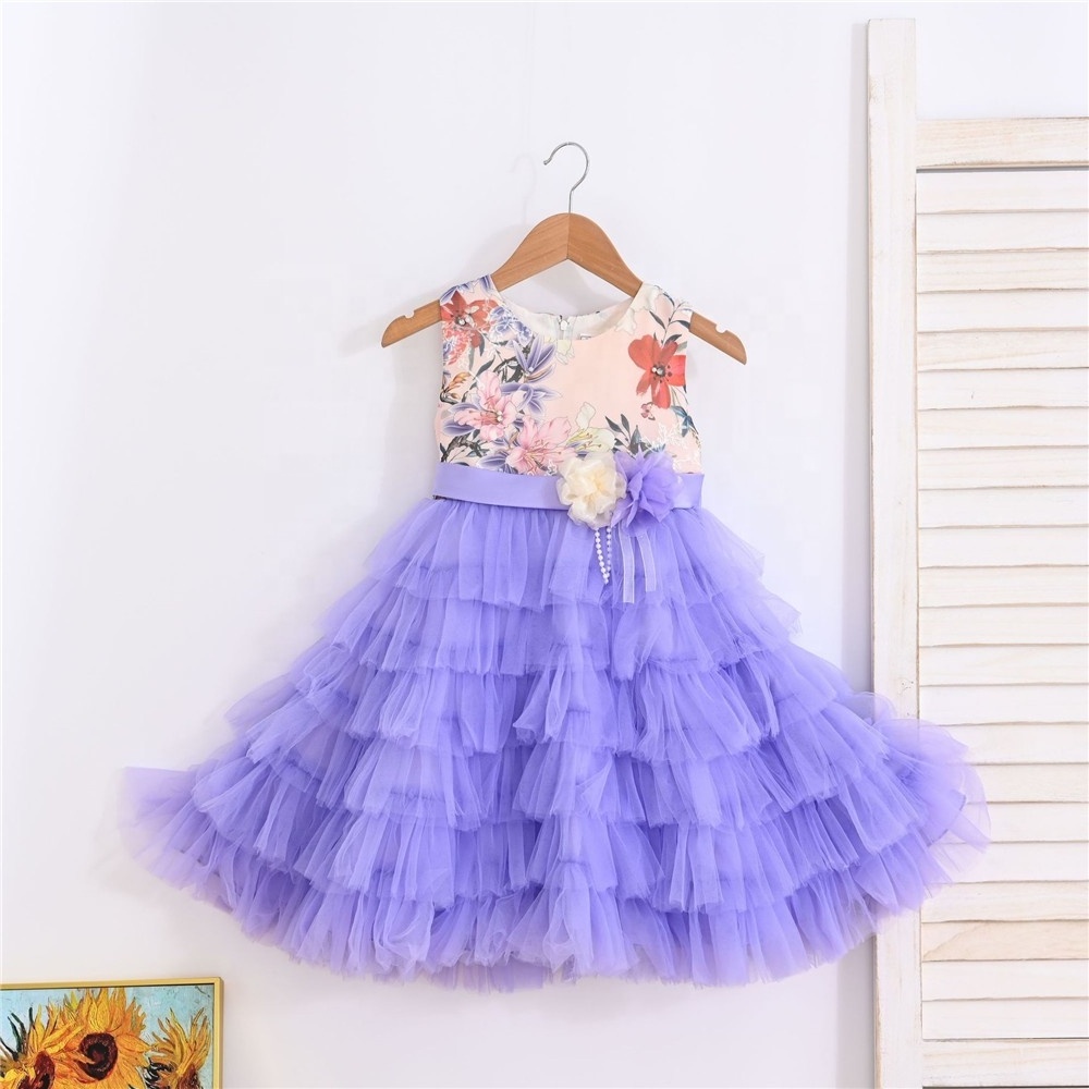 New Kids Party Wear Infant Dresses Pink Tulle Tutu Design Baby Girls Puffy Cake Layered Birthday Dress With Big Bow