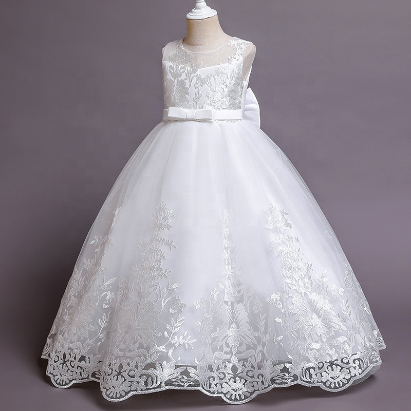 WY068 Kids Dress For Girls Wedding Tulle Lace Long Girl Dress Elegant Princess Party Pageant Formal Gown Dress For Teen Children