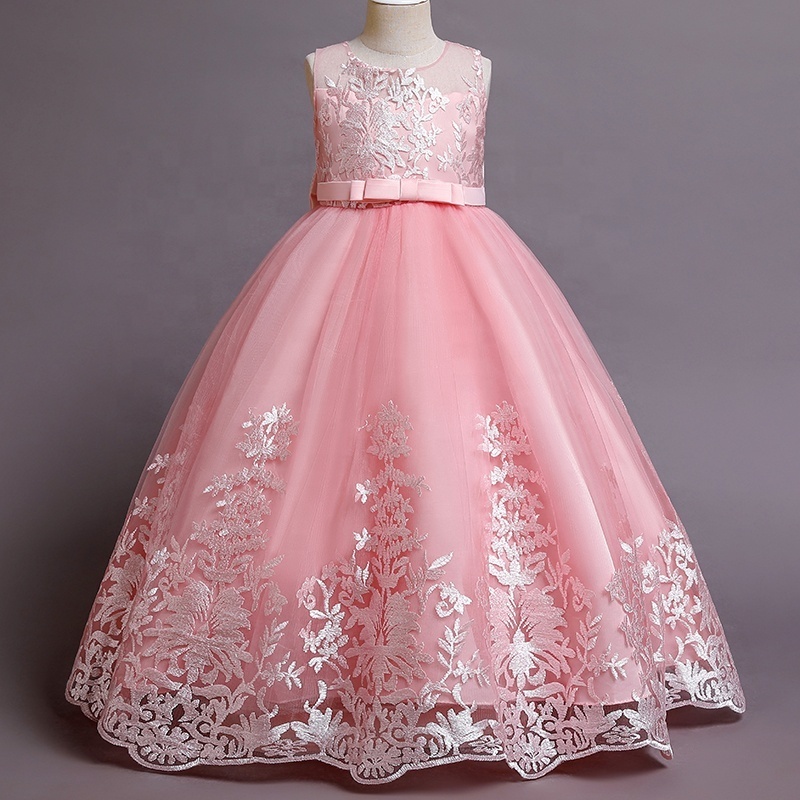 WY068 Kids Dress For Girls Wedding Tulle Lace Long Girl Dress Elegant Princess Party Pageant Formal Gown Dress For Teen Children