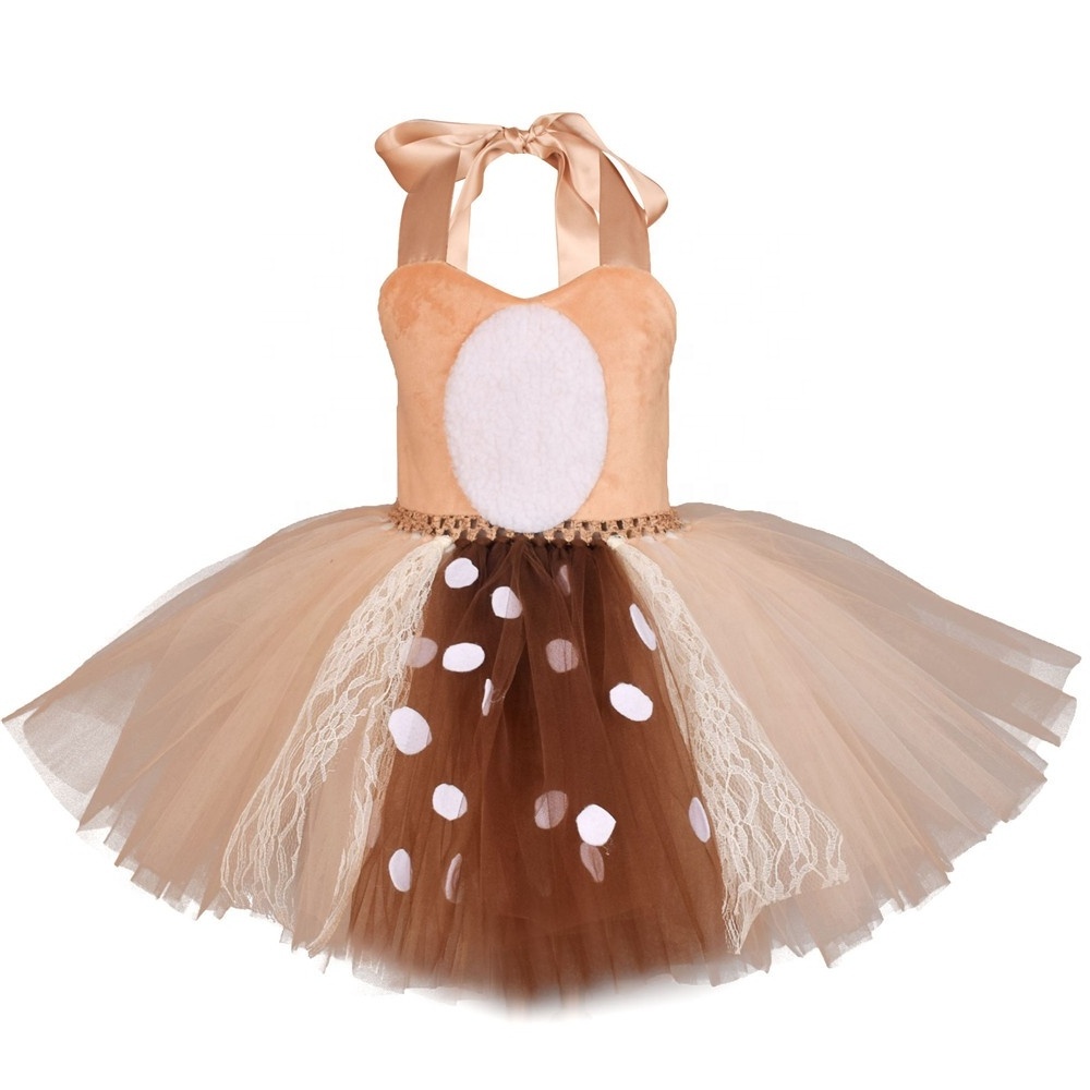 Kids Theme Party Fluffy Tutu Dress Christmas Deer Cosplay Costumes Little Girls Halloween Elk Tutu Skirt Dress