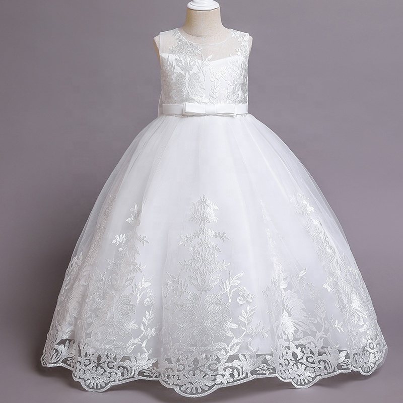 WY068 Kids Dress For Girls Wedding Tulle Lace Long Girl Dress Elegant Princess Party Pageant Formal Gown Dress For Teen Children