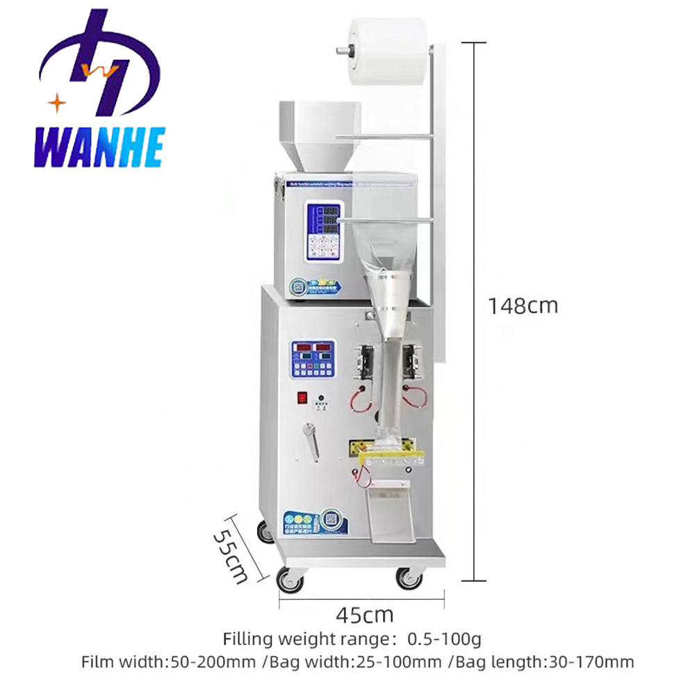 WANHE Multi-Function Powder Granule Liquid Sauce Small Tea Bag Packing Machine Powder Granular Vertical Form Fill Seal Machine