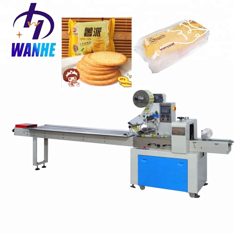 Automatic flow packing soap bread cake biscuit chocolate bar nougat  horizontal pillow packaging machine