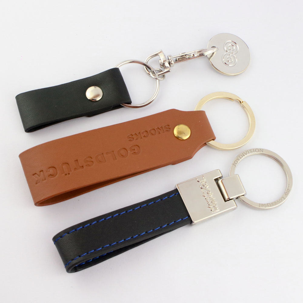 Leather Keychain Laser Logo Metal And Leather Key Ring Custom Leather Car Logo Keychain