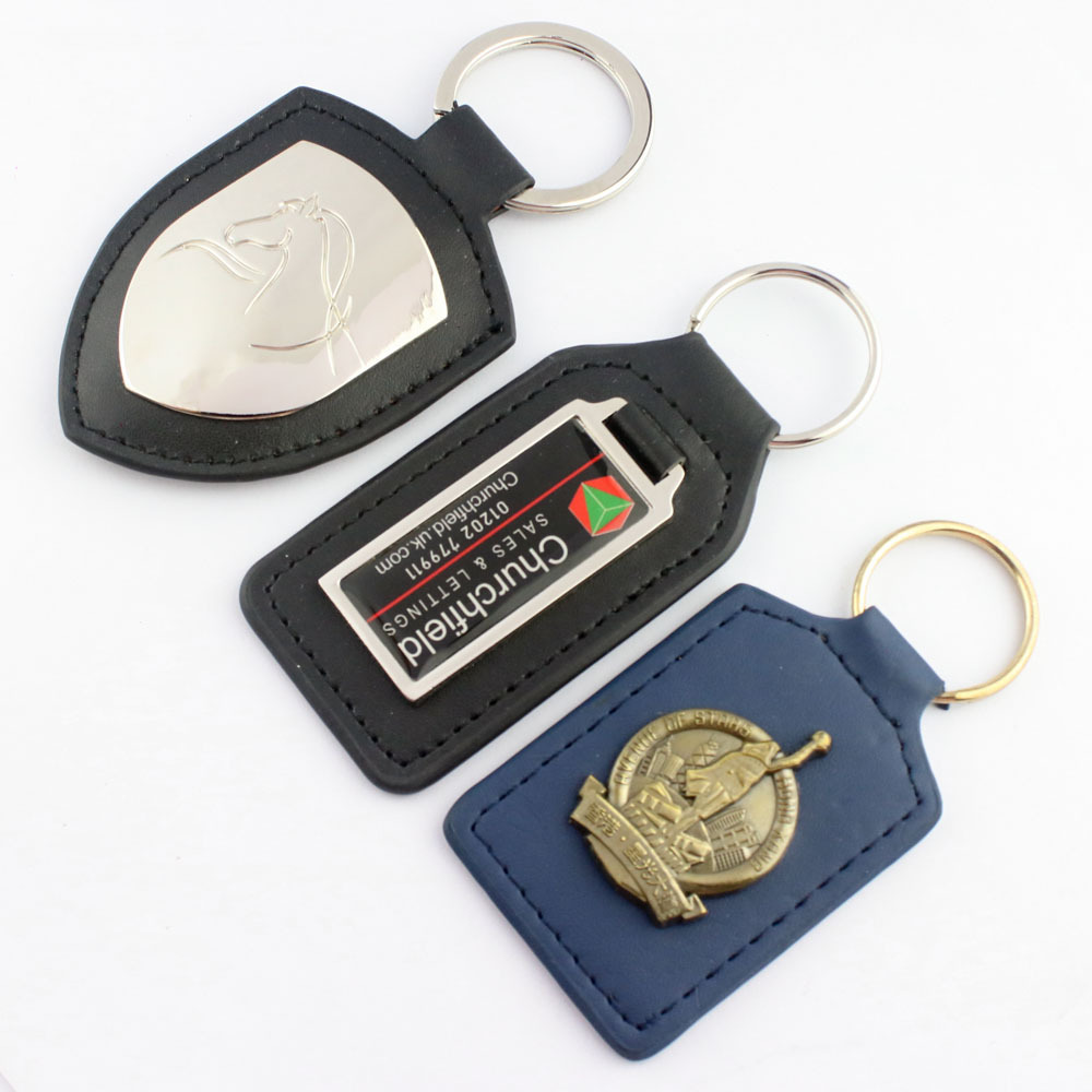 Leather Keychain Laser Logo Metal And Leather Key Ring Custom Leather Car Logo Keychain