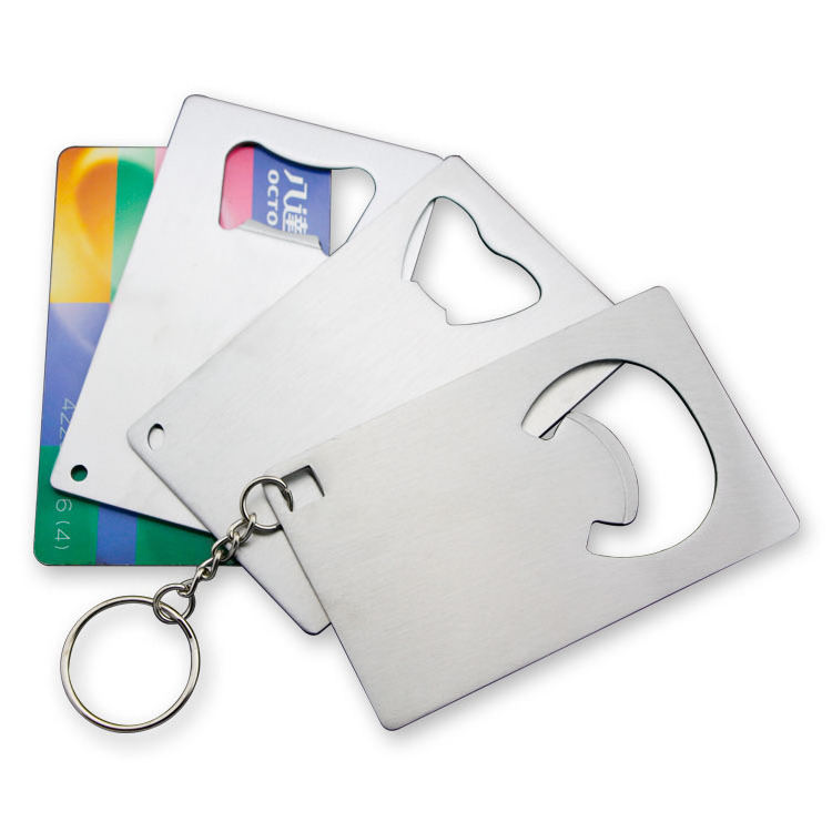 custom wholesale stainless steel business credit card metal bottle opener with keychain hole bottle opener