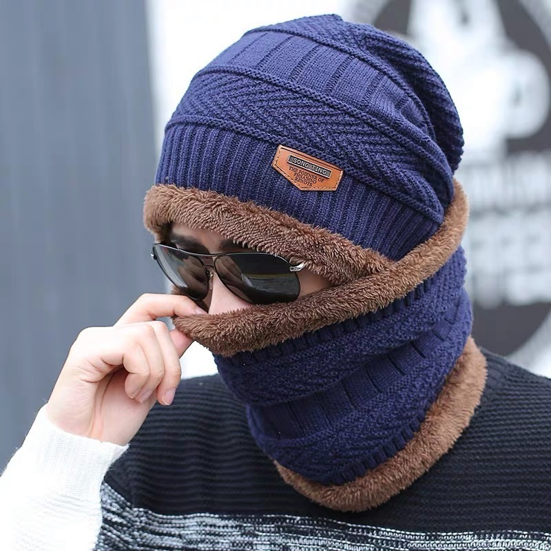 Wanshui Personalized Winter Beanie Hat Scarf Set Warm Knit Hat Thick Winter Cap Neck Warmer for Men Women