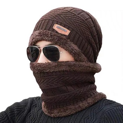 Wanshui Personalized Winter Beanie Hat Scarf Set Warm Knit Hat Thick Winter Cap Neck Warmer for Men Women