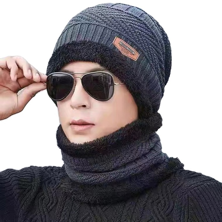 Wanshui Personalized Winter Beanie Hat Scarf Set Warm Knit Hat Thick Winter Cap Neck Warmer for Men Women