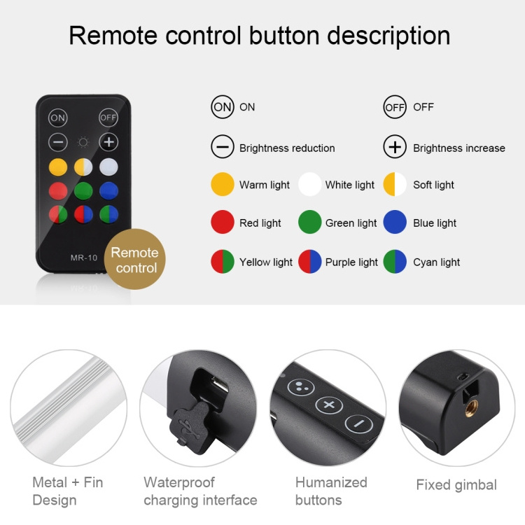 Remote Control Adjustable Color Temperature Handheld RGB Colorful Photo LED Stick LED Beauty Photography Fill Light