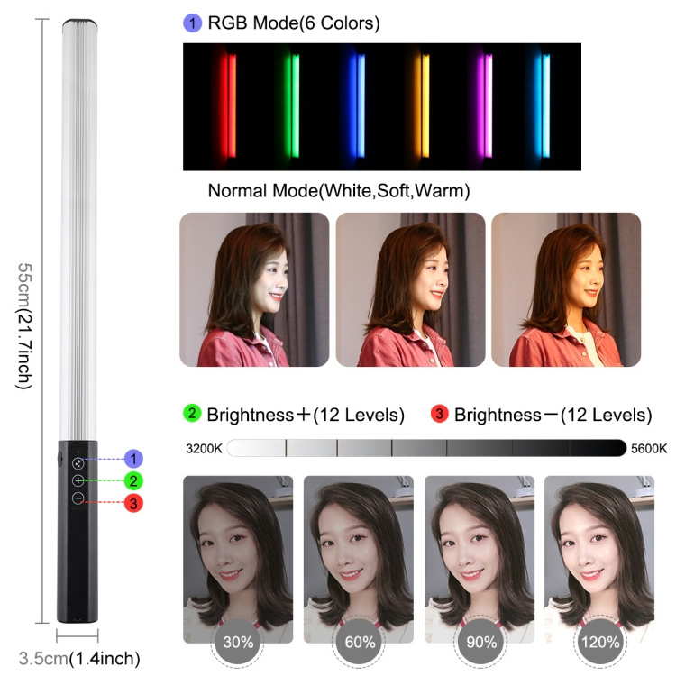 Remote Control Adjustable Color Temperature Handheld RGB Colorful Photo LED Stick LED Beauty Photography Fill Light