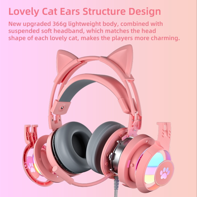 High Quality Soyto SY-G25 Cat Ear Glowing Gaming Computer Headset with Microphone Cat Ear Headphones