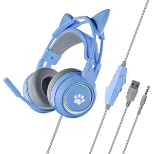 High Quality Soyto SY-G25 Cat Ear Glowing Gaming Computer Headset with Microphone Cat Ear Headphones