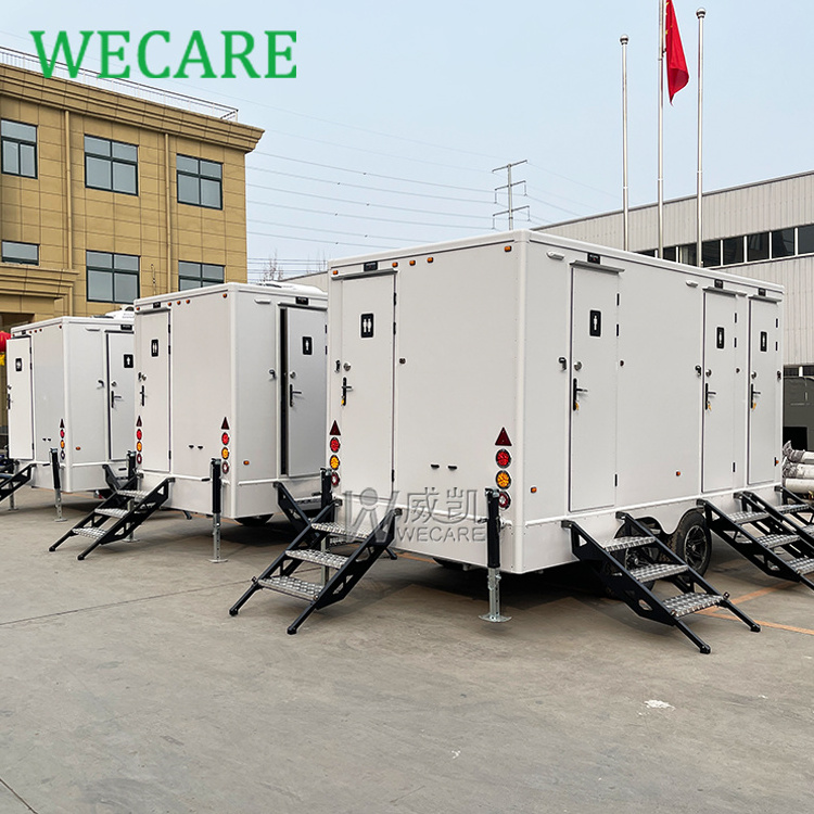 Wecare outdoor 3 stalls vip mobile portable car bathroom toilet shower camping washing room outside restroom trailer