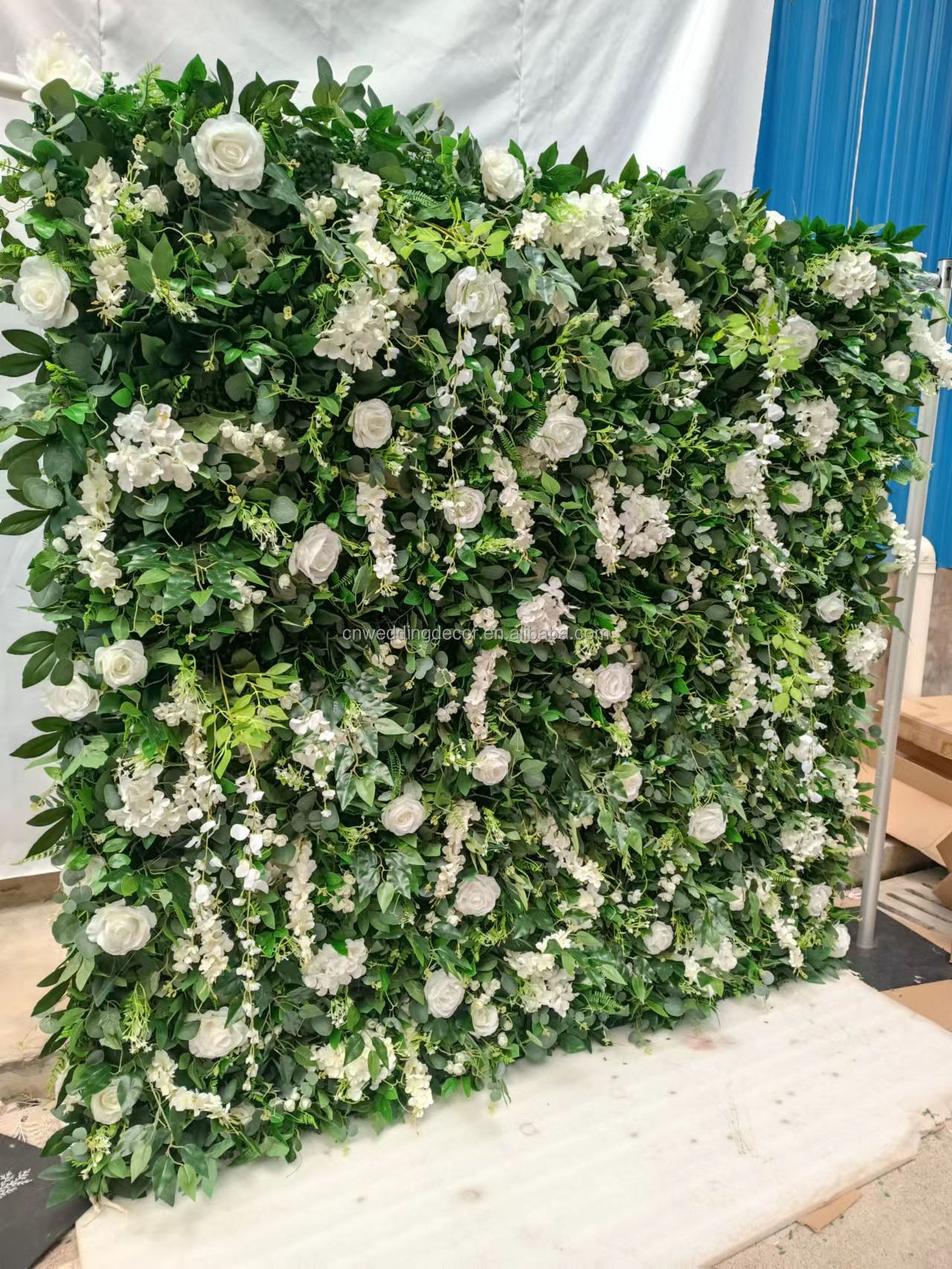 New Different Types to Customize Latest Designs Backdrop Silk Flower Wall Green And White Flower Wall Panel for Wedding Decor