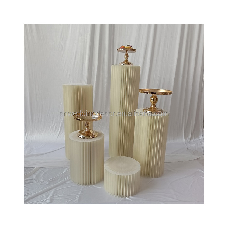 Folding Art Cylinder Shelf Paper Pillar Stand Pedestals Cylinder Display Plinth For Shopping Mall Wedding