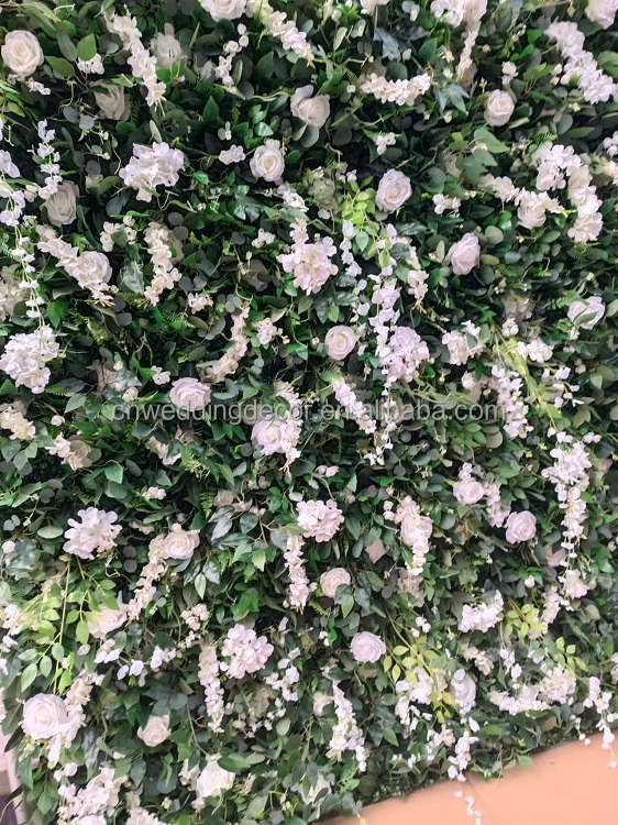 New Different Types to Customize Latest Designs Backdrop Silk Flower Wall Green And White Flower Wall Panel for Wedding Decor