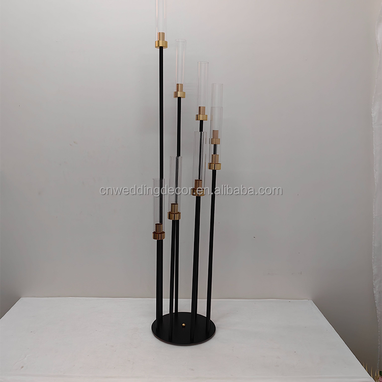 Hot Sale Metal Black Gold Candle Holder Centerpiece For Wedding Table Decoration