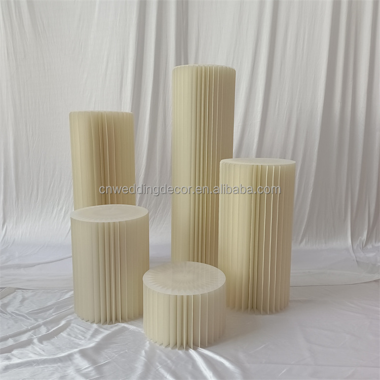 Folding Art Cylinder Shelf Paper Pillar Stand Pedestals Cylinder Display Plinth For Shopping Mall Wedding