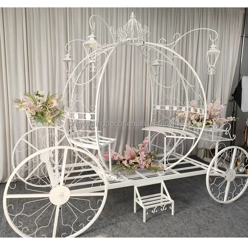 Wedding party can sit people  white  Pumpkin carriage  white with flowers carved metal carriage car