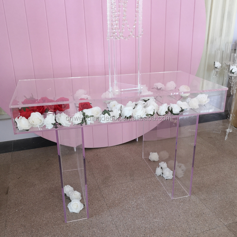 Luxury Flower Table Clear Transparent Acrylic Ghost Table for Wedding Party