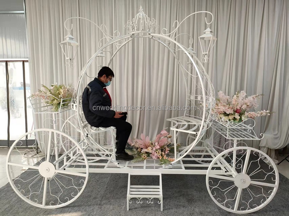 Wedding party can sit people  white  Pumpkin carriage  white with flowers carved metal carriage car