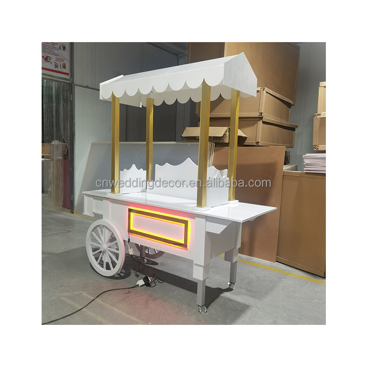 Wedding Decoration With Wooden Flower And Candy Cart Hot Sale Modern Style Desert Candy Food Cart Light Display Cart