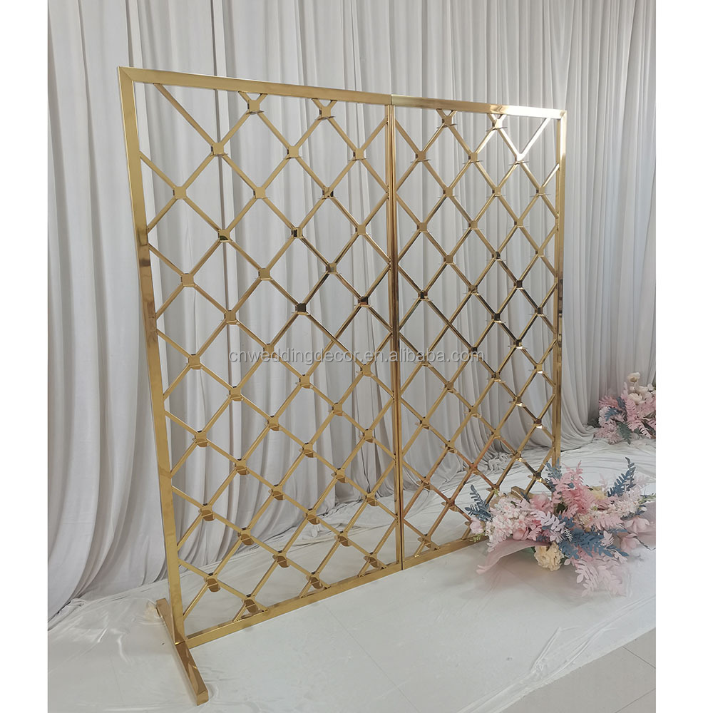 Mehndi event decoration props gold stainless steel candle wall background for wedding banquet hall decor