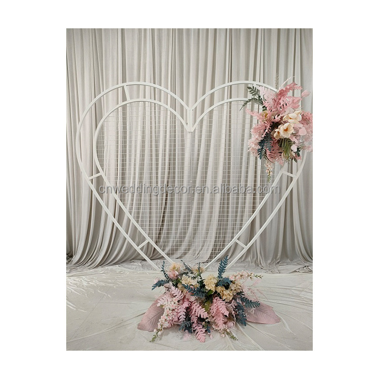 Wedding Decoration White Grid Metal Heart Shaped Arch Backdrop Stand With Flowers