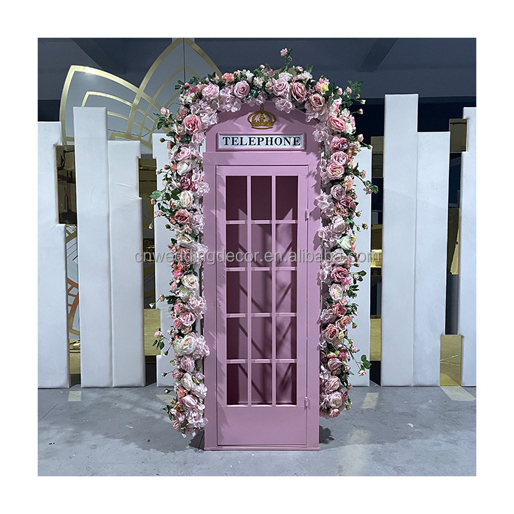 Popular Wedding Decoration London Style Metal White Pink Telephone Booth For Sale