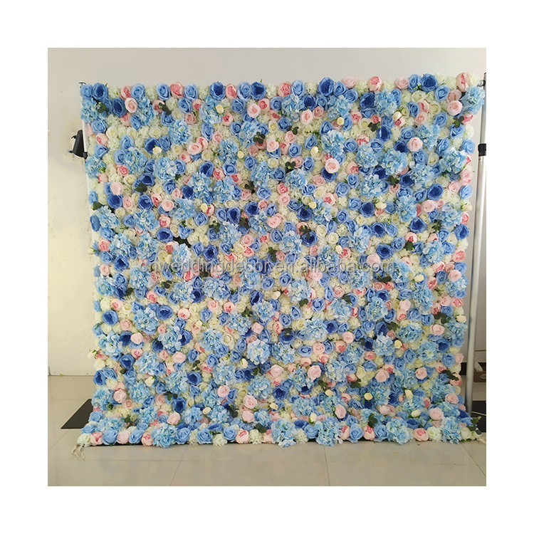 New Baby Blue Floral Wall Blue Color Artificial Flower Wall Blue Flower Backdrop for Wedding Baby Shower Party Decor