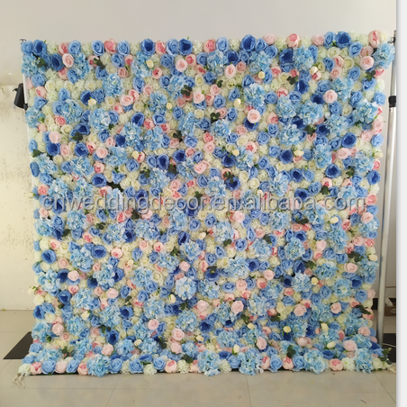 New Baby Blue Floral Wall Blue Color Artificial Flower Wall Blue Flower Backdrop for Wedding Baby Shower Party Decor