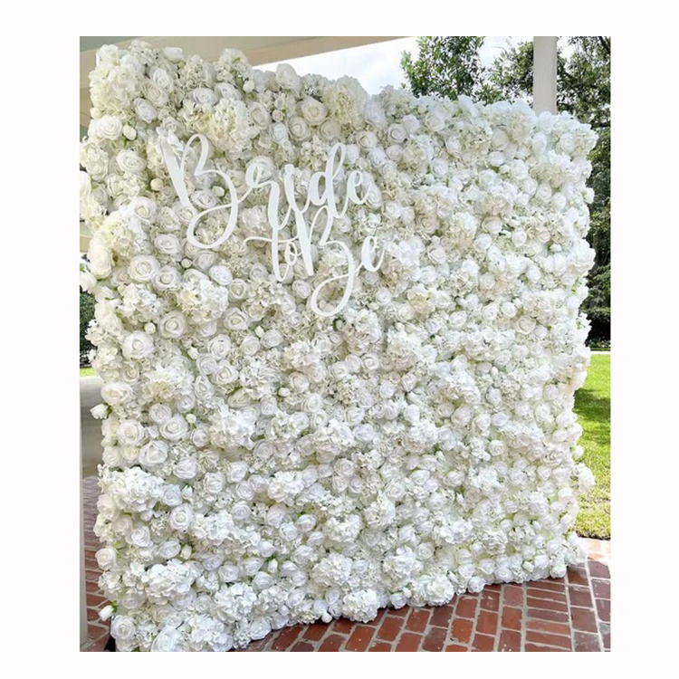 wholesale fabric back roll up white artificial rose floral wall backdrop wedding flower wall backdrop