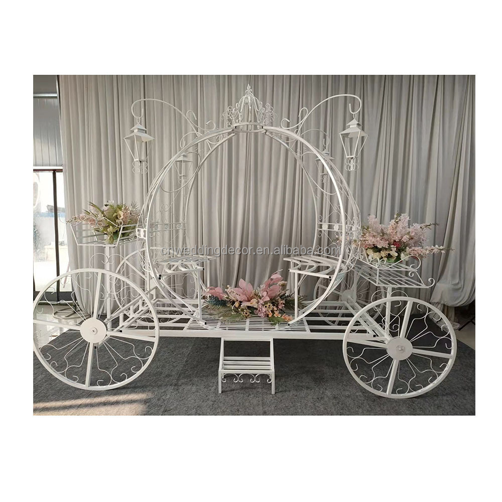 Wedding party can sit people  white  Pumpkin carriage  white with flowers carved metal carriage car